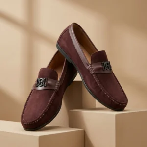Chocolate Suede Buckle Loafer